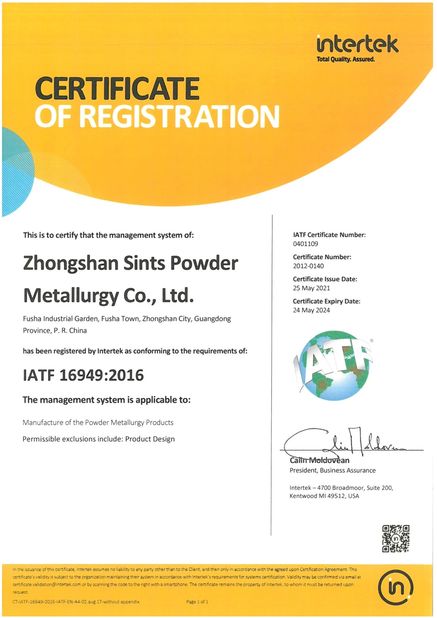 China sints precision technology co.,ltd certification
